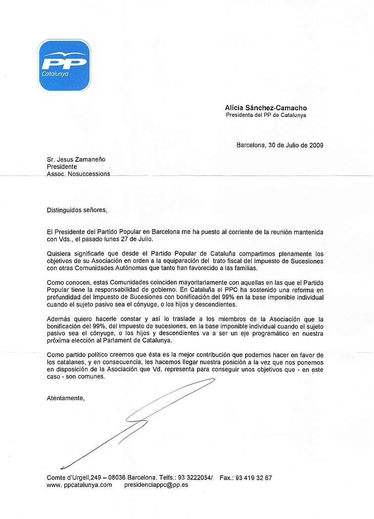 Entrevista amb Antoni Bosch i Carrera, notari i President del Partit Popular de Barcelona i carta de la senyora Alícia Sánchez-Camacho, Presidenta del PP de Catalunya PPp