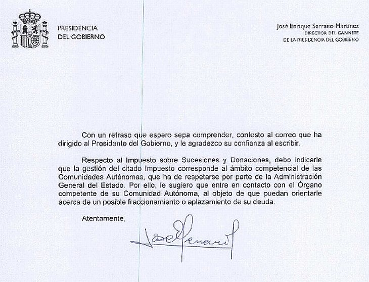 respuesta presidencia del Gobierno PresGobL