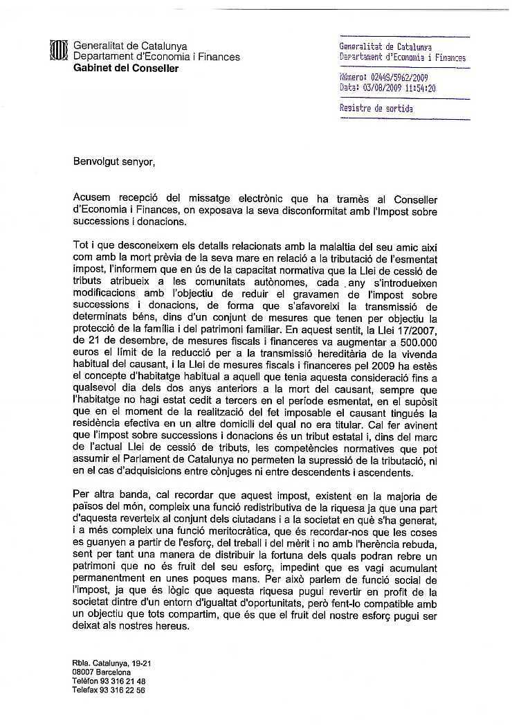 03/08/2009 - Carta del Gabinet del Conseller RespCast1p